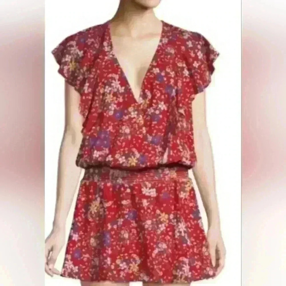 PARKER Red Floral Print Mini Dress - Picture 1 of 5